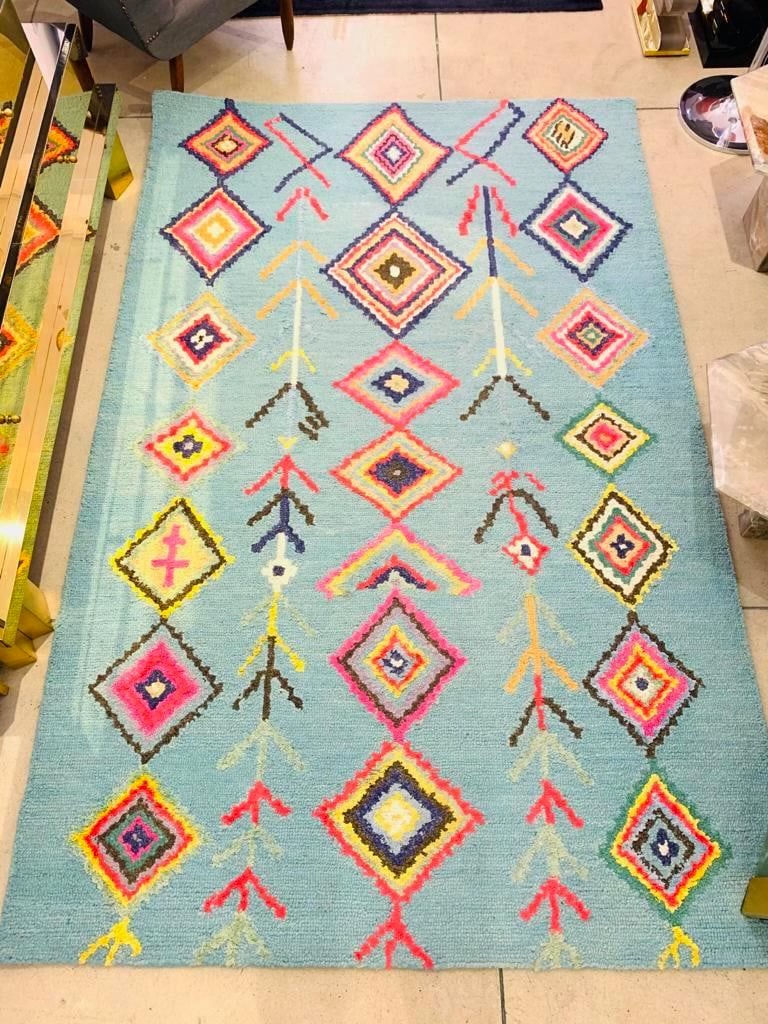 Modern Hand Knotted Moroccan Wool Rug.: From the curated 40+ year collection of Cosulich Interiors and Antiques. Dimensions: 94" x 60".