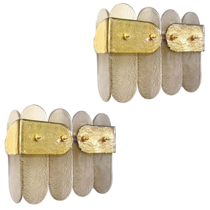 Italian Pair Geometric Murano Gold Leaf Sconces (1 of 6)