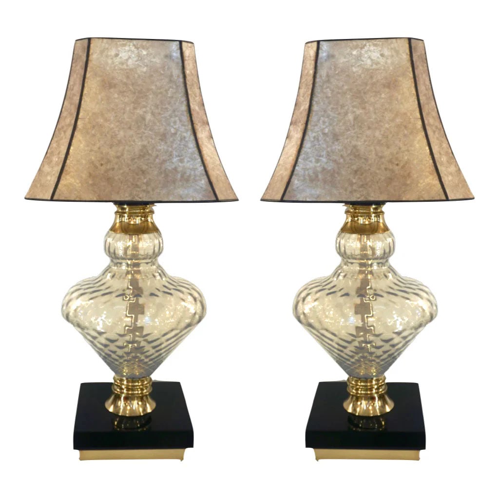 1980 Italian Pair of Smoked Murano Glass Lamps (1 of 7)