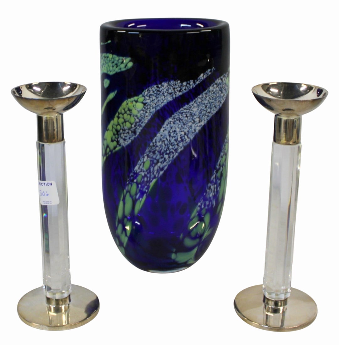 Murano Glass Vase and a Pr of French Candlesticks. (1 of 8)