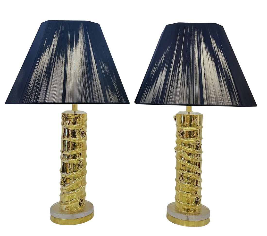 Pair of Contemporary Brass Bamboo Form Lamps with (1 of 9)