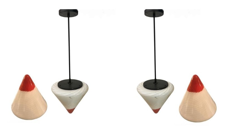 (4) Venini Red and White Swirl Murano Shades. (1 of 14)