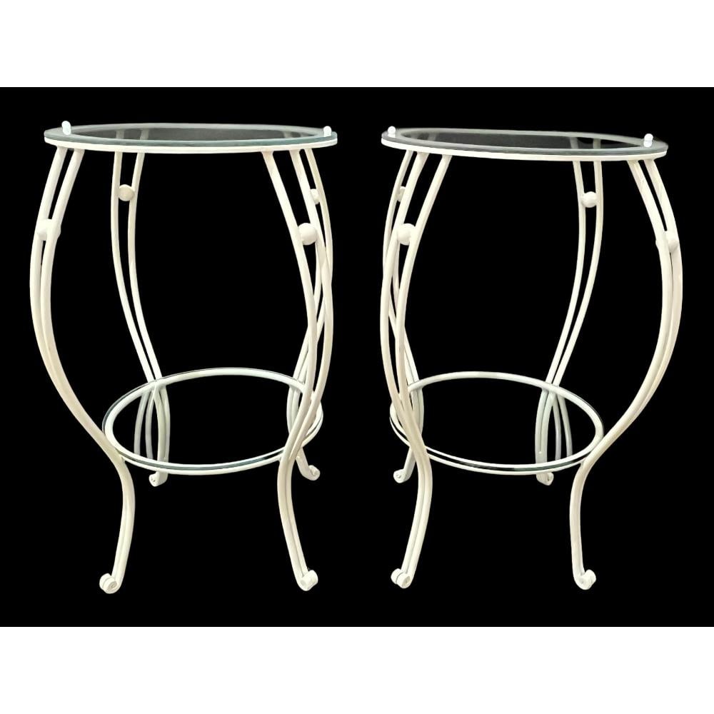 Pair of White Accent Tables with Glass Shelves. (1 of 4)