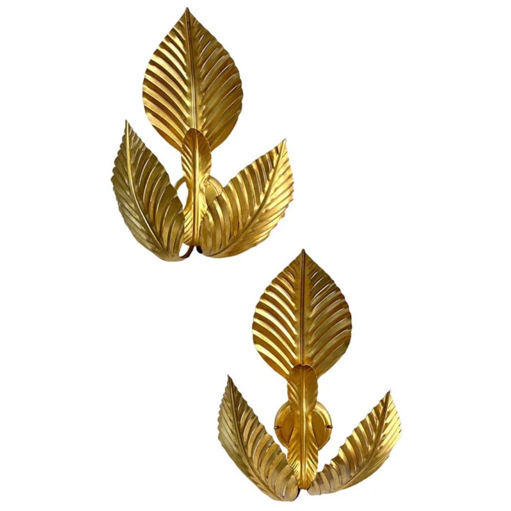 Contemporary Italian Pair of Gold Metal 3 Leaf (1 of 8)