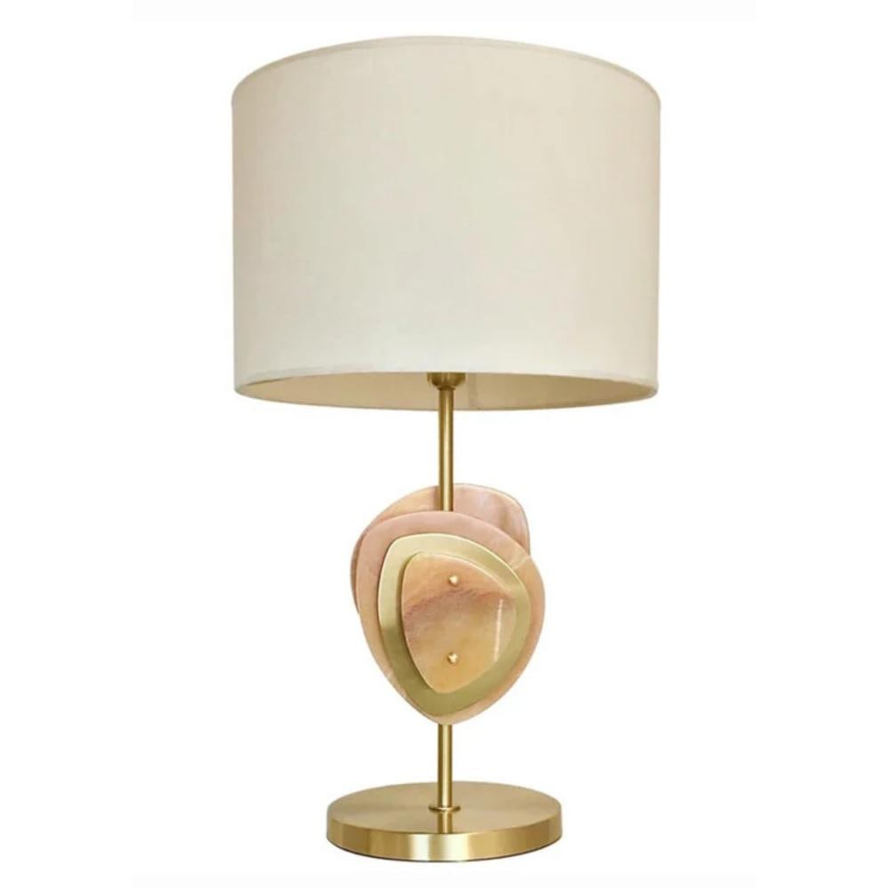 Bespoke Italian Satellite Table Lamp.: Italian contemporary honey onyx and satin brass table lamp called Satellite, entirely handcrafted in Italy. This organic modern design is inspired by nature, earth and water, with a combination of han