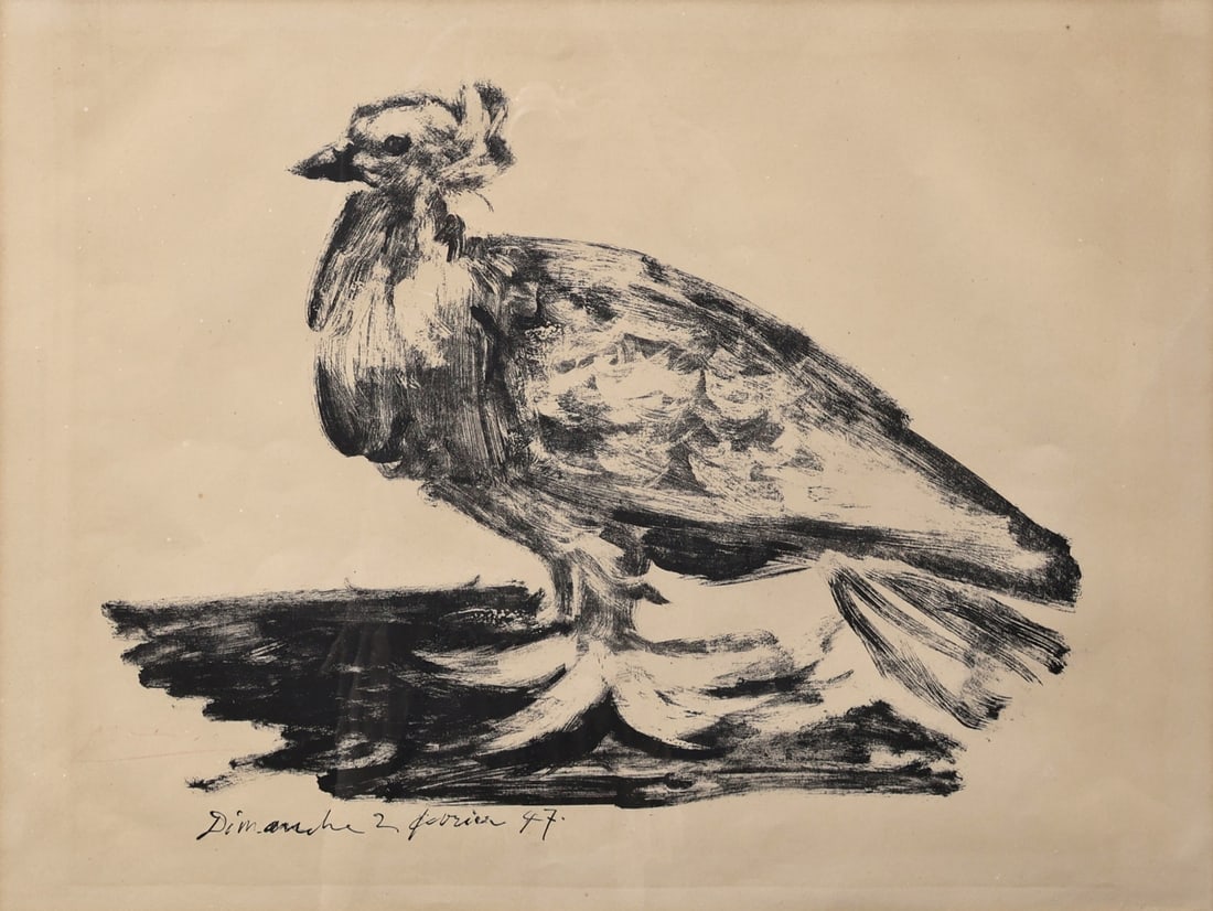 PABLO PICASSO (SPANISH, 1881-1973).: 'Le Gros Pigeon' (The Big Pigeon). 1947. Lithograph. Signed lower left in red crayon. Note: Presumably a proof aside from the numbered edition of 50. Property of a New Jersey estate. Dimensions: Sight