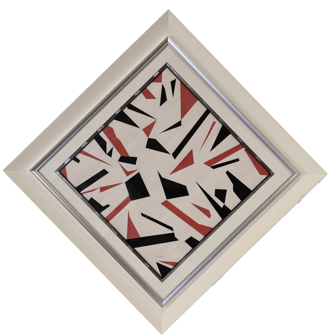 SANDU DARIE (ROMANIAN/CUBAN, 1908-1991).: 'Untitled' (Red & Black on White). Ink, collage on paper. Signed lower right. Property of a Greenwich, CT collection. Dimensions: Sight size: 21.50" h x 21.25" w, Frame: 33" h x 32.