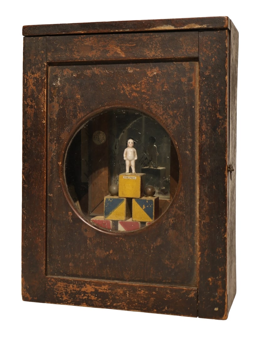 BARRY COHEN (AMERICAN, 1934-1990).: 'Zodiac'. Mixed media wood, mirror, paper, and ceramic objects assemblage. Property of a Tarrytown, NY collections. Dimensions: 12.75" h x 9.75" w x 9.50" d.