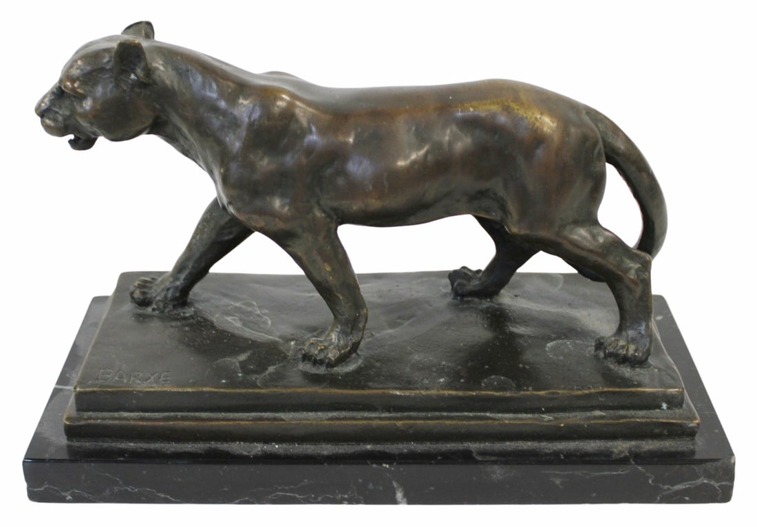 ANTOINE LOUIS BARYE (1796-1875) AFTER.: Bronze Lioness on marble base. Signed Barye. From an Astoria, NY estate. - Dimensions: 6.5" x 9.5"