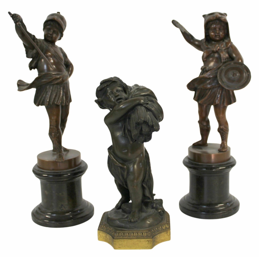 STEINEMANN Signed Bronze Figures together with: an Unsigned Bronze Figure. The Steinemann signed and dated 93 - 10.25", and the other unsigned with brown and gilt original patina - 7". From a NYC estate.