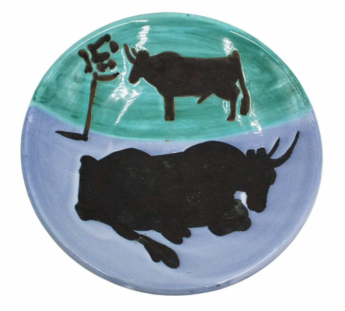 Pablo Picasso (1881-1973).: Toros (A. R. 161), Ceramic Plate ,Terre De FaÃ¯ence Plate, 1952. From the edition of 500, Incised 'Edition Picasso' and 'Madoura'. Partially painted and glazed, with the Edition Picasso an