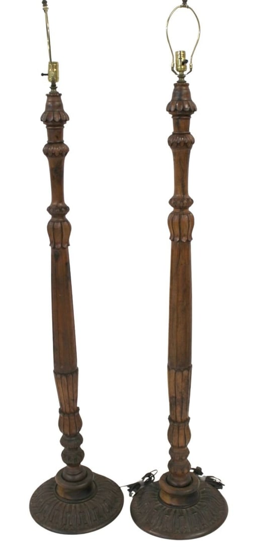 Pair Of Carved Victorian Walnut Floor Lamps: From a New Rochelle NY estate . - Dimensions: 62"H