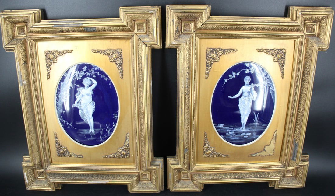Pair Blue & White Pate-Sur-Pate Plaques (1 of 4)