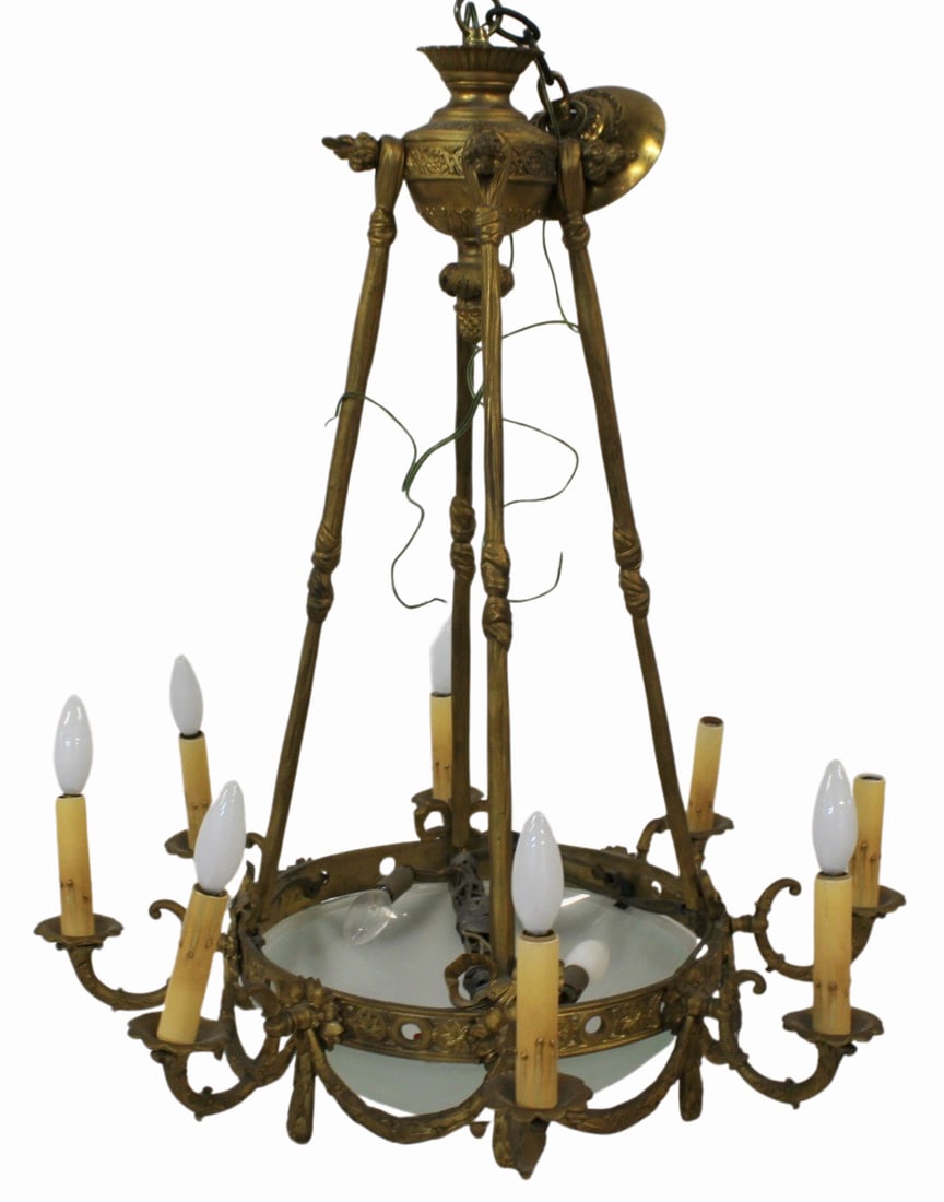 Antique Bronze 8 Arm Chandelier W/ Opaline Style (1 of 8)