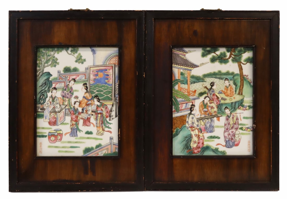 Pair of Signed Chinese Enamel Porcelain Plaques. (1 of 12)