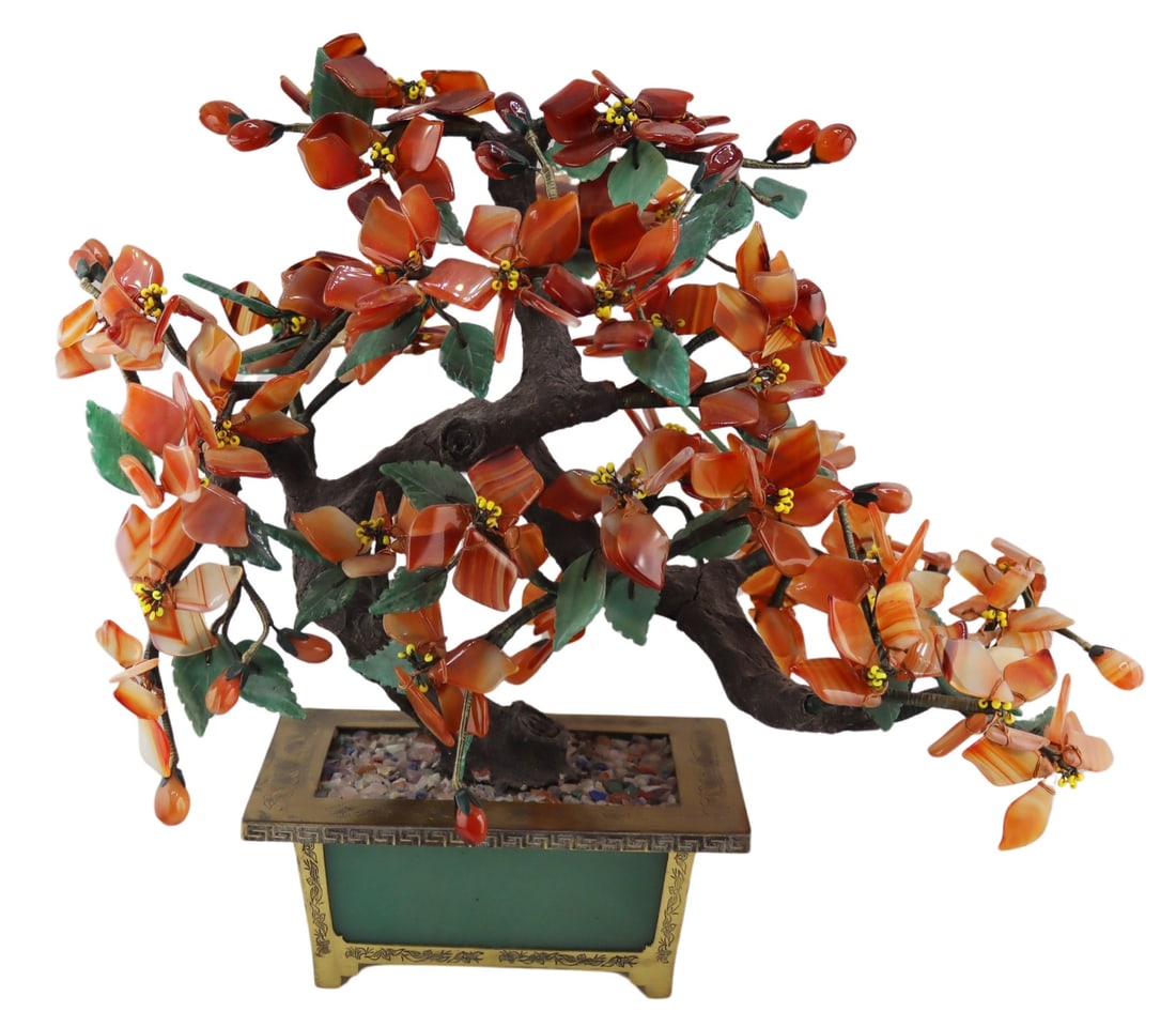 Chinese Carved Hardstone Flowering Tree. (1 of 7)