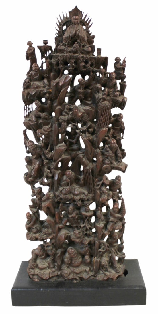 Large Antique Chinese Finely Carved Wood: Carved Exquisite Buddha Statues.From a West side NYC estate. - Dimensions: 39" x 18" x 9"