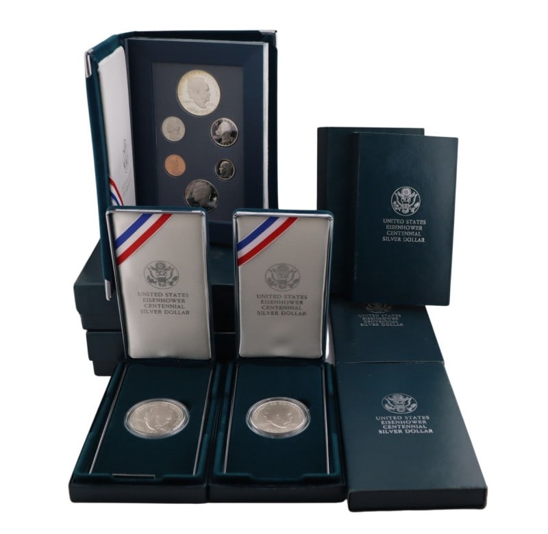 NUMISMATICS. (6) 1990 $1 Eisenhower Commem Silver (1 of 14)