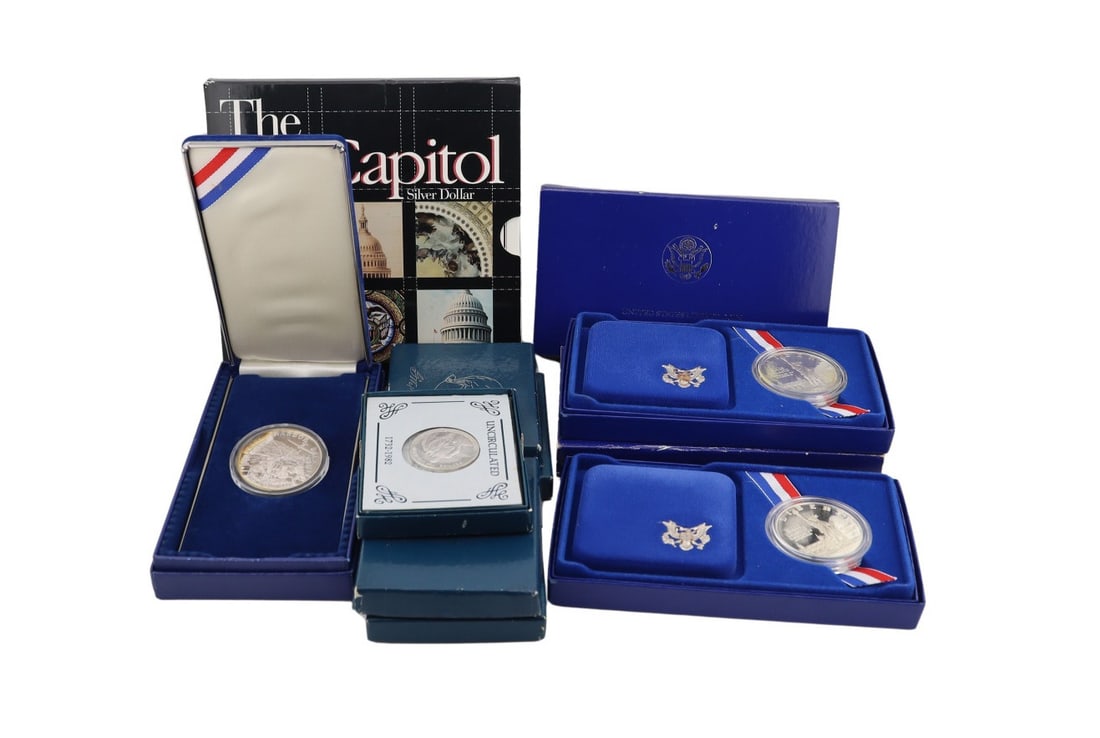 NUMISMATICS. (9) Assorted $1 & 50C Silver Commem (1 of 14)