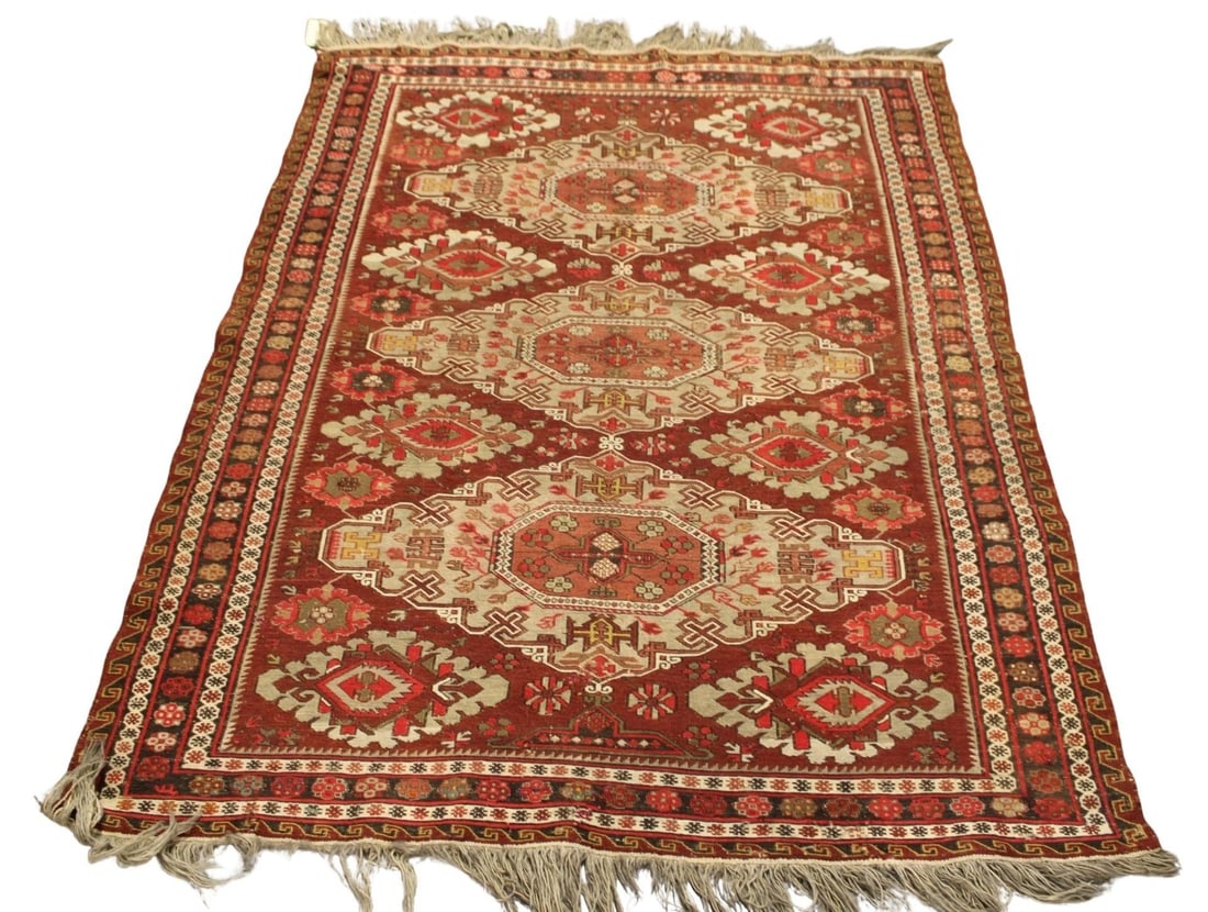 Vintage And Finely Hand Knotted Kazak Style Carpet: From a Brooklyn, NY estate. - Dimensions: 6ft 4" x 4ft 9"