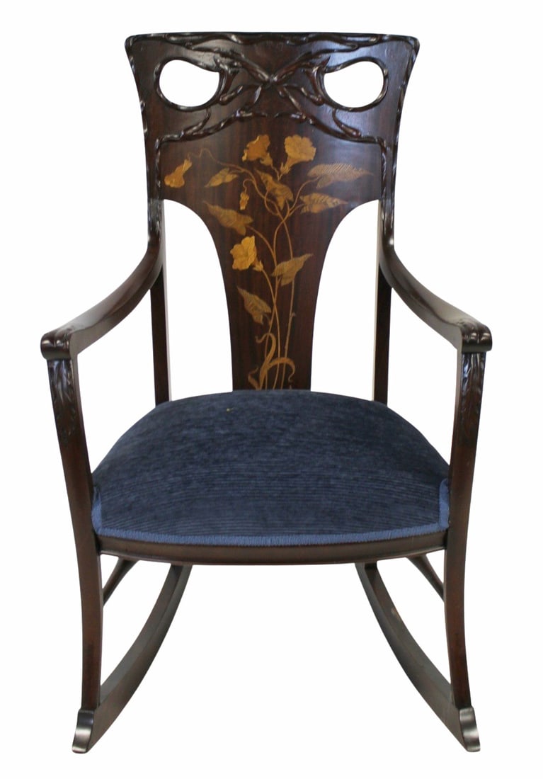 Art Nouveau Inlaid Mahogany Rocking Chair. (1 of 6)