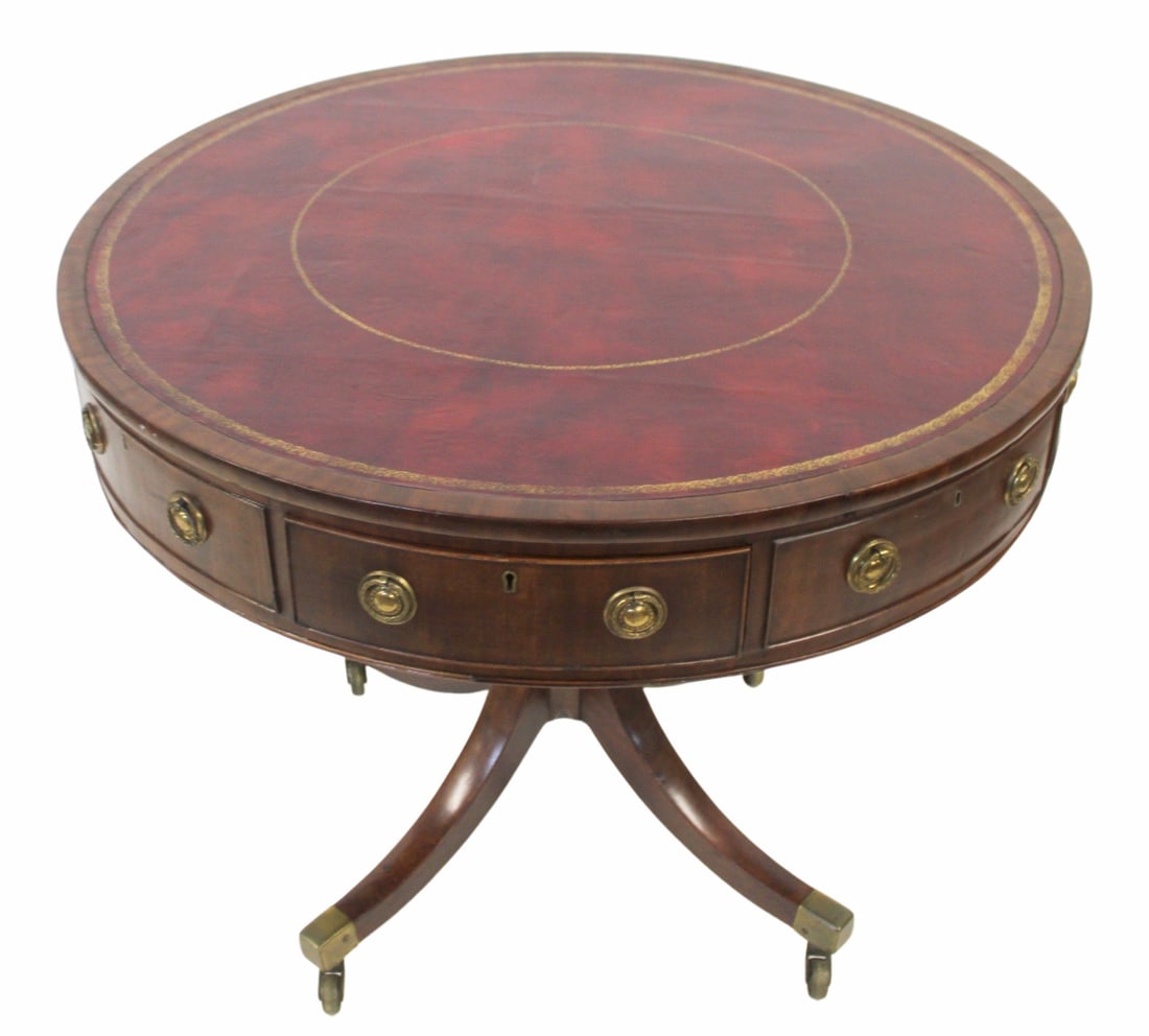 19th Century English Leathertop Drum Table. (1 of 5)