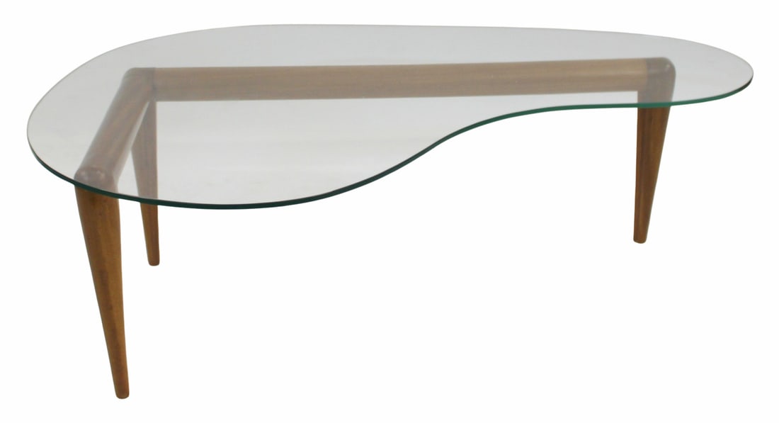 Midcentury Glass Top Coffee Table.: From a Riverside Drive, NY estate. - Dimensions: 18" h x 21" x 36".