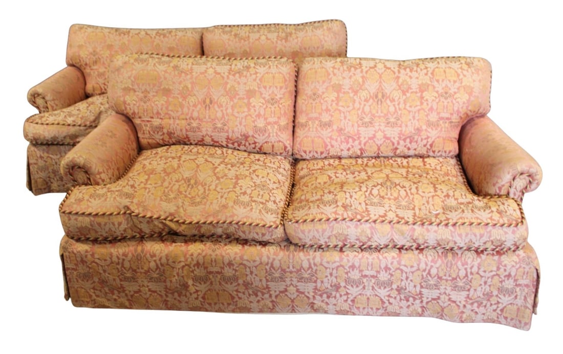 Pair Of George Smith Upholstered Sofas.: Both with Smith labels, down filled. From a New Rochelle, NY estate. - Dimensions: 35" x 79" x 40"