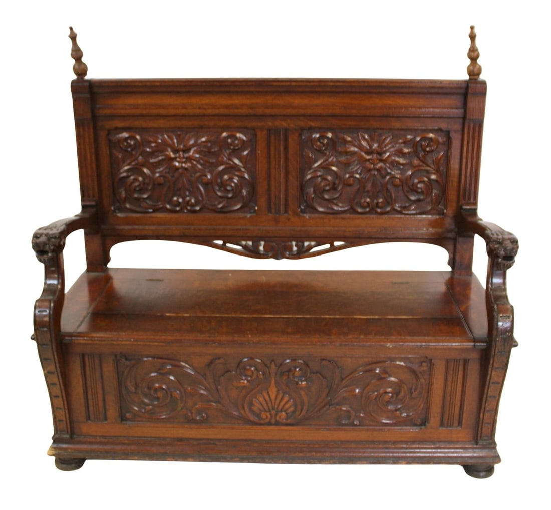 Antique Carved Oak Bench After Horner. (1 of 11)