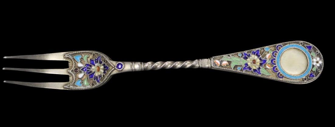 SILVER Assorted Russian Silver and Enamel Flatware - 11