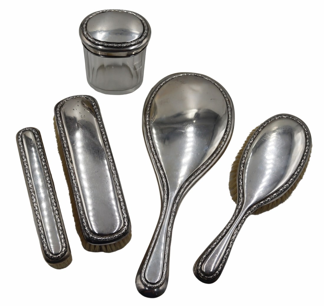 SILVER. 5 Pc. German .800 Silver Vanity Set. (1 of 10)
