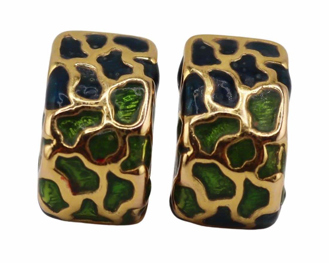 JEWELRY. Elite 14kt Gold and Enamel Earrings. (1 of 10)