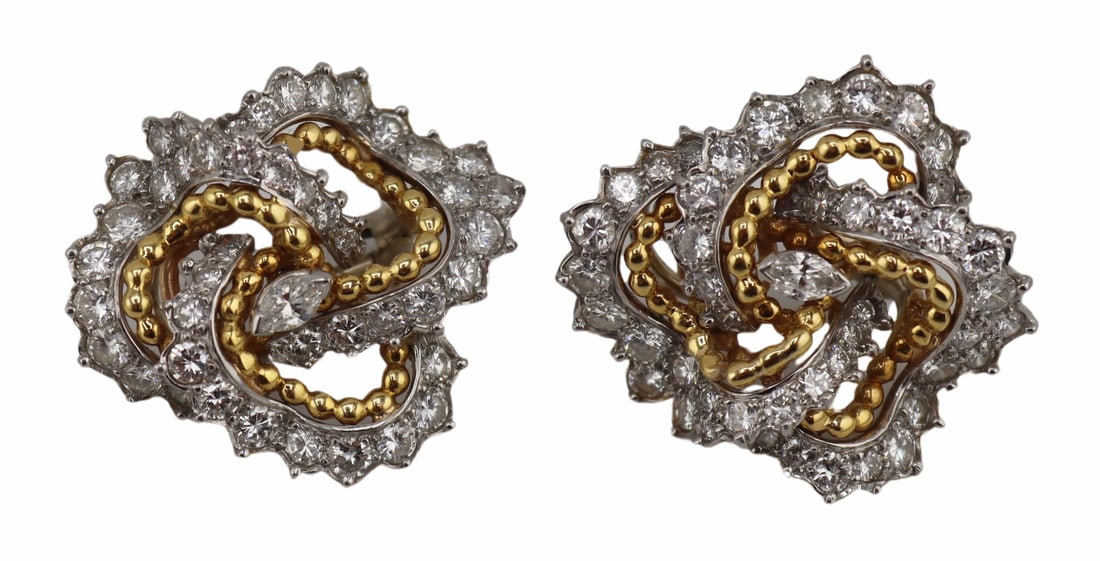 JEWELRY. Platinum, Gold and Diamond Earrings. (1 of 10)