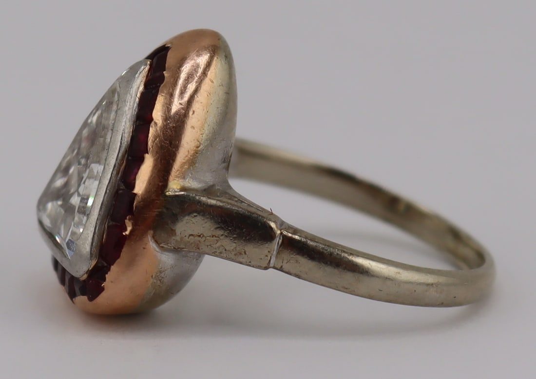 JEWELRY. Triangular Faceted Diamond and Ruby Ring. - 7