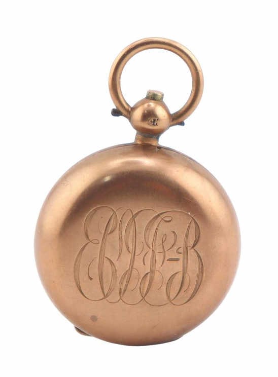 JEWELRY. Antique 9ct Gold Sovereign Coin Case.: A monogrammed antique English 9ct gold British gold Sovereign coin case. Stamped, "375". Total approx. weight is 10.9 dwt (gross) excluding spring. From a Harrison, NY estate. Dimensions:
