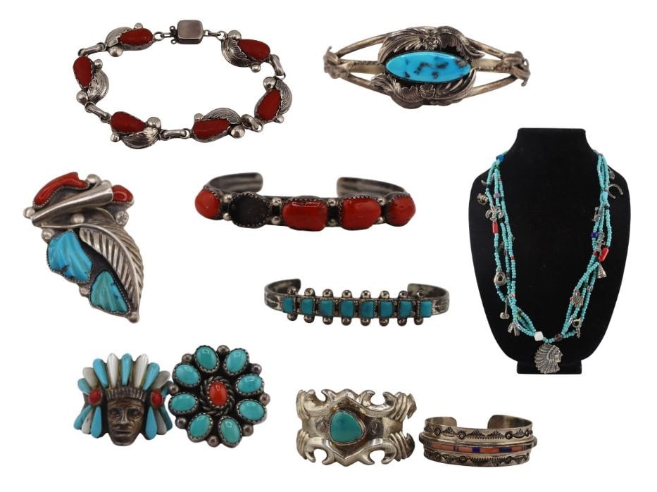JEWELRY. Group of Southwest Turquoise and Silver (1 of 16)