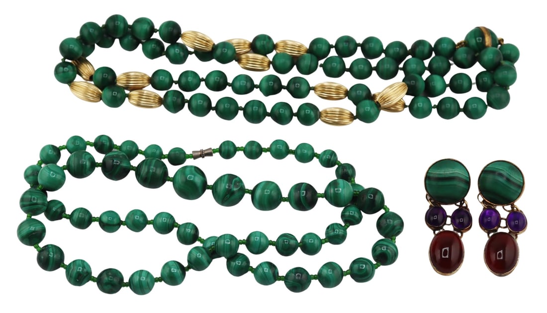 JEWELRY. Malachite Jewelry Grouping. (1 of 7)