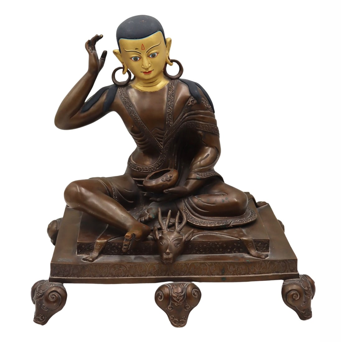 Tibetan Paint Decorated Gilt Metal Milarepa. (1 of 8)