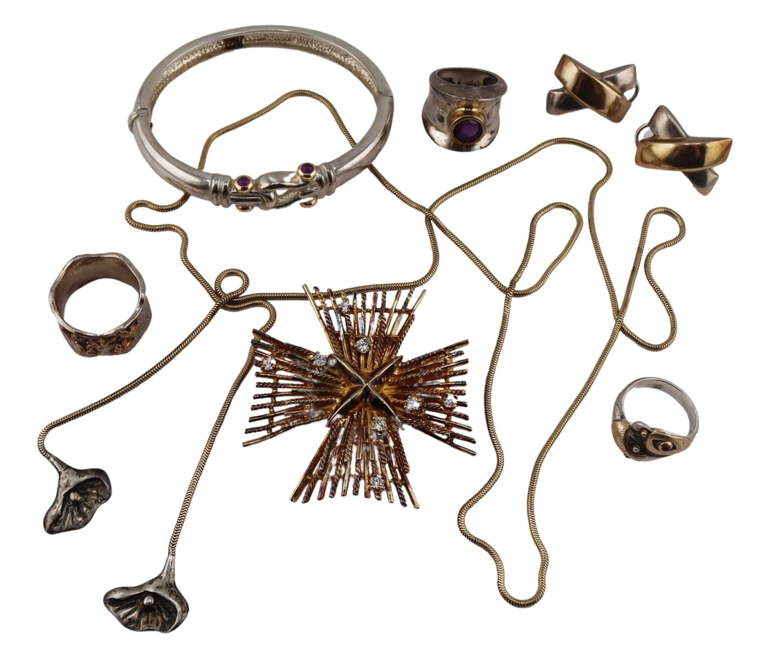 JEWELRY. Sterling, 14kt Gold, and Gilt Jewelry. (1 of 14)