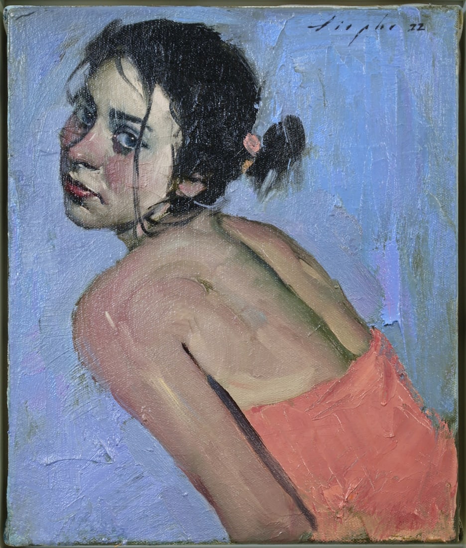 MALCOM T. LIEPKE (AMERICAN, B. 1953).: 'Looking Back'. 2022. Oil on canvas. Signed and dated top right. Provenance: Arcadia Contemporary, NYC. Property from a NYC collection. Dimensions: 12" h x 10" w. Frame: 13.75" h x 12&q