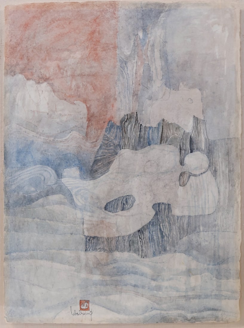 HOI LEBADANG (VIETNAMESE/FRENCH, 1922-2015).: 'Reclining Abstract Figure'. Watercolor. Signed and dated lower left. Property from a Ozone, NY collection. Dimensions: 30" h x 22" w. Shadow Box Frame: 38" h x 30" w x 1.75"