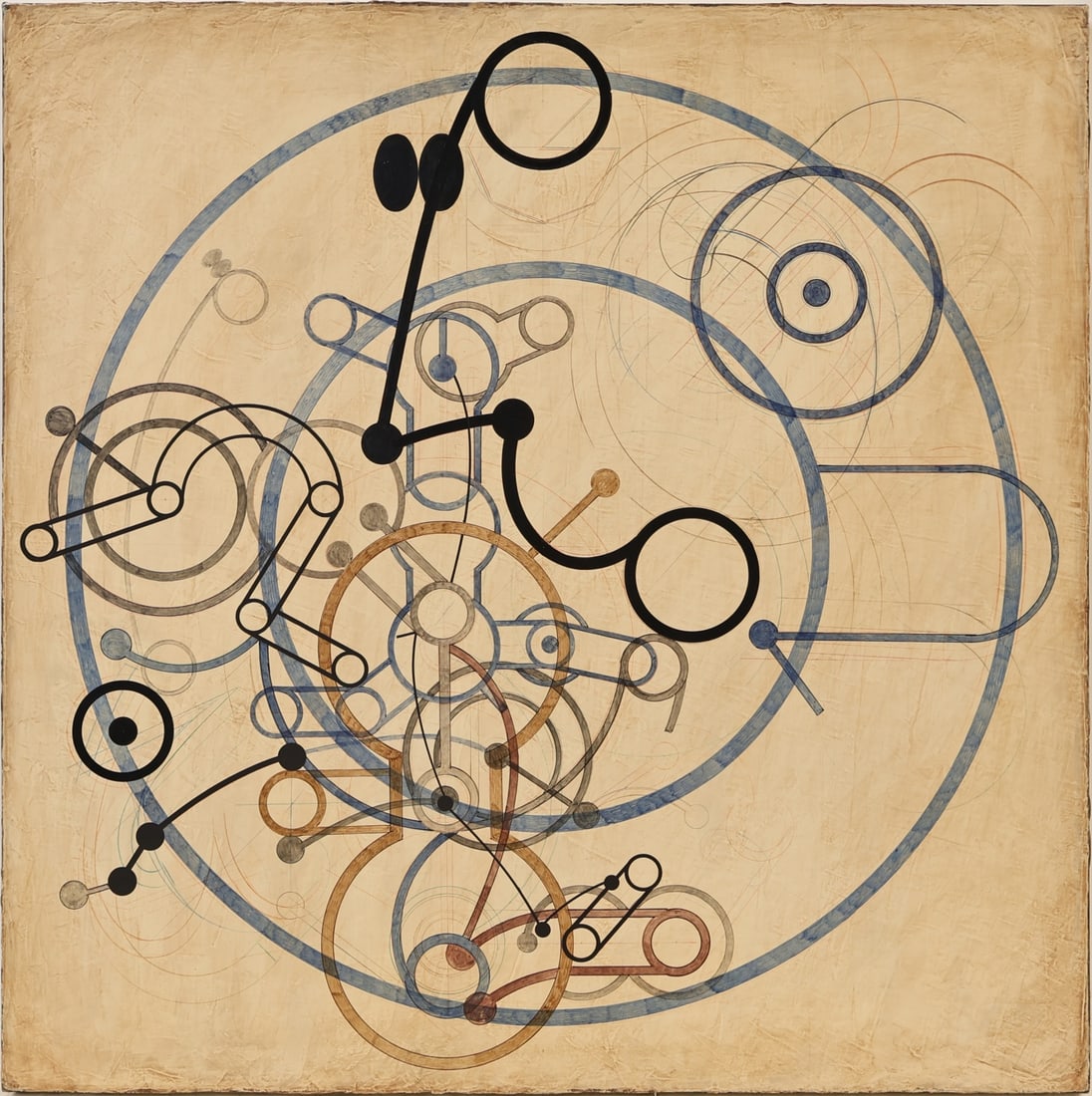 SANG NAM LEE (KOREAN, B. 1953).: 'Circles'. 1991. Mixed media on vinyl laid on canvas. Verso: signed and dated. Property from a Manhattan, NYC, Korean Fine Art Collection. Dimensions: 28.25" h x 28.25" w (unframed).