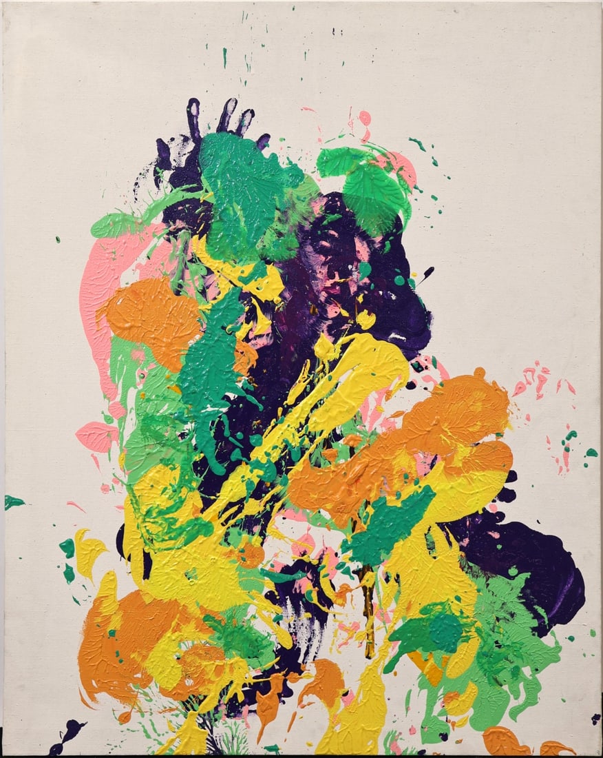 HOSUP HWANG (KOREAN, B. 1955).: 'V-04-90'. Mixed media on linen. Verso: titled, signed, and dated. Property from a Manhattan, NYC, Korean Fine Art Collection. Dimensions: 44" h x 34.25" w (unframed).