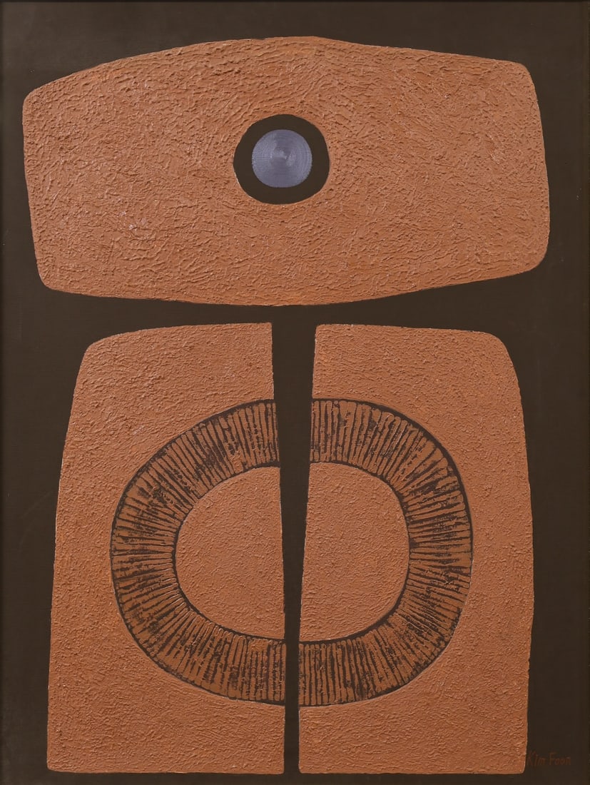 KIM FOON (KOREAN, 1924-2013).: Untitled (Abstract Shapes). Oil on canvas. Signed lower right. Property from a Manhattan, NYC, Korean Fine Art Collection. Dimensions: 40" h x 30" w. Frame: 40.25" h x 30.25" w.