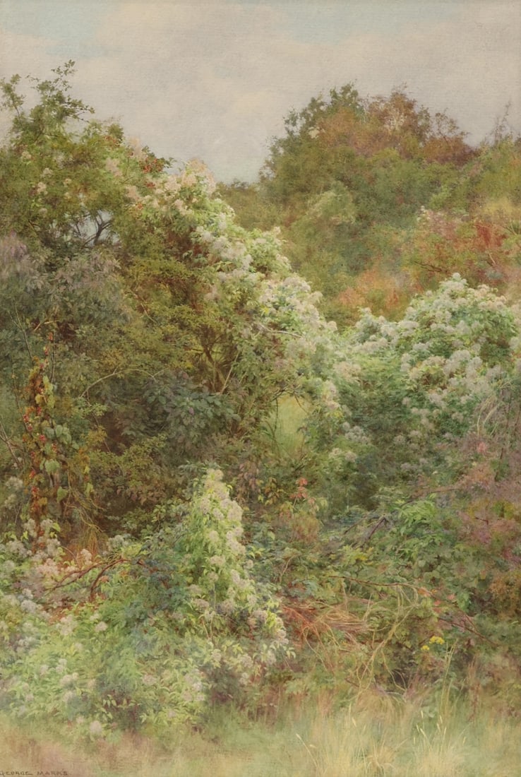 GEORGE MARKS (BRITISH, 1857-1933).: 'Summertime Green Trees'. Watercolor and gouache. Signed lower left. Provenance: David M. Daniels and Stevan Beck Baloga; Sothebys, NY. 'The Estates of David M. Daniels and Stevan Beck Baloga' October