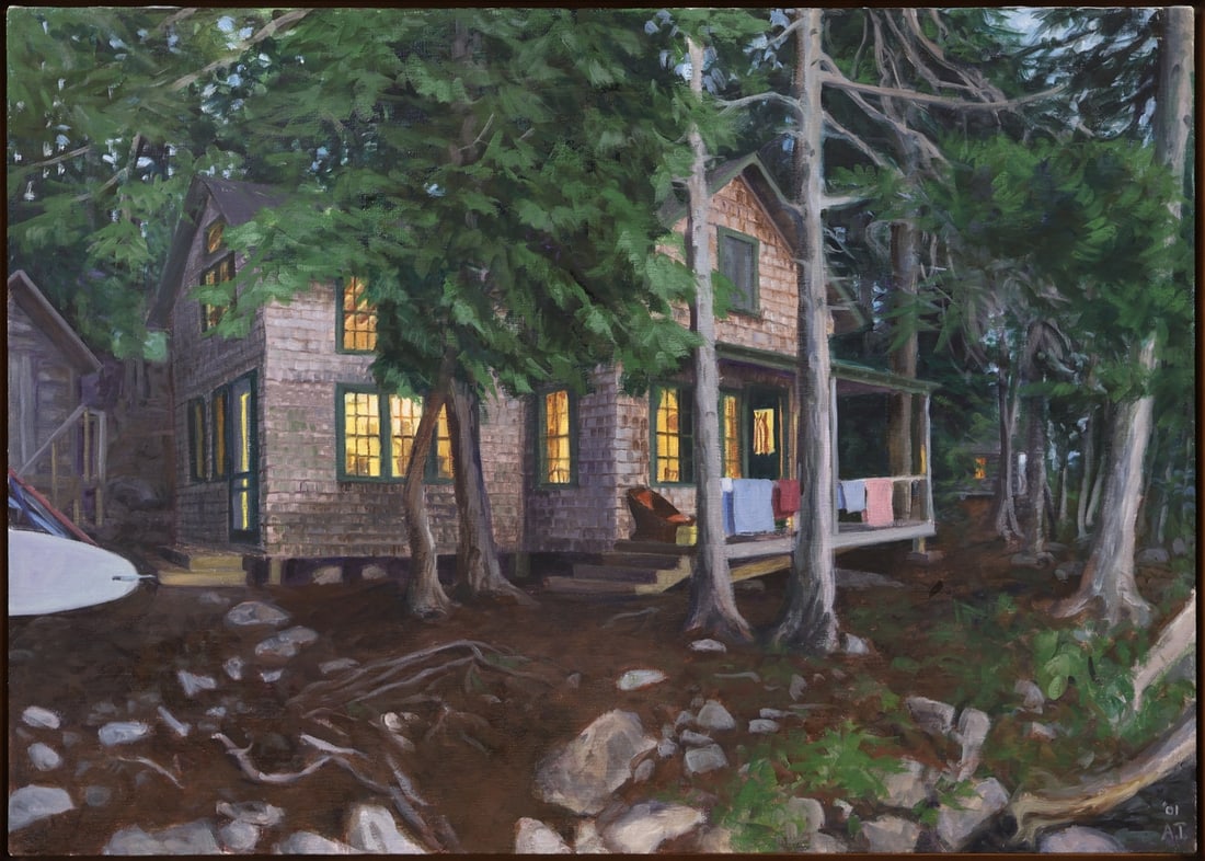 ALEXANDRA TYNG (ITALIAN-AMERICAN, B. 1954).: 'Dinner Time - Lost In The Woods'. 2011. Oil on canvas. Initialed and dated lower right corner. Verso: Fischback Galley label. Property from a NYC collection. Dimensions: 26" h x 36" w. Fram