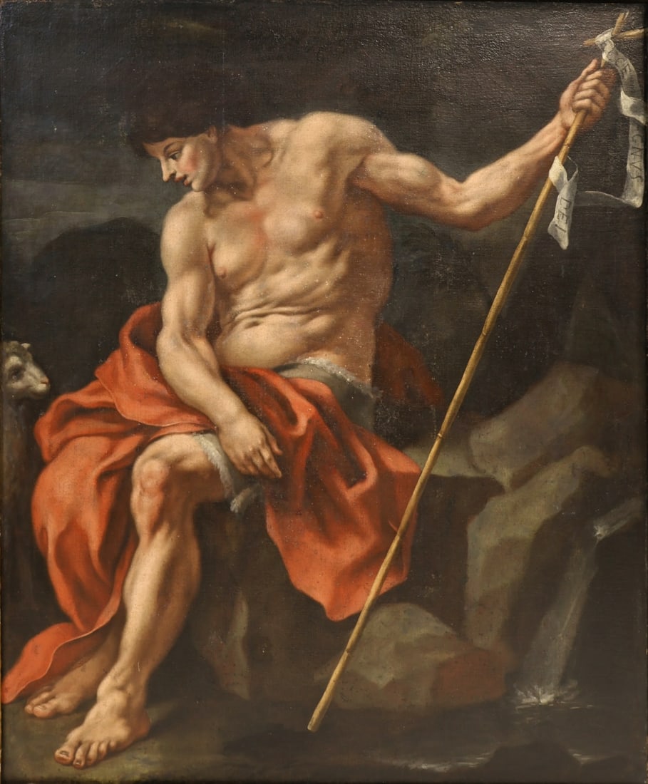 ITALIAN SCHOOL (18TH/19TH CENTURY).: 'St. John the Baptist in the Wilderness'. Oil on on canvas. Property of a New Hope, PA estate. Dimensions: 60" h x 49" w. Frame: 68" h x 57" w.