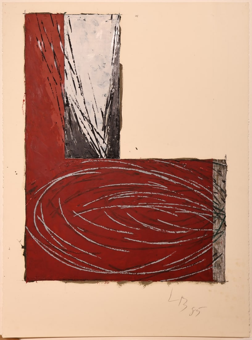 LARRY BROWN (AMERICAN, b. 1942). [2 WORKS].: Two Works: (i) 'Untitled' (Red Abstract). 1985. Oil pastel on paper. Signed and dated lower right in pencil. (ii) 'Untitled' (Yellow Abstract) Oil pastel on paper. Singed and dated lower right in penc