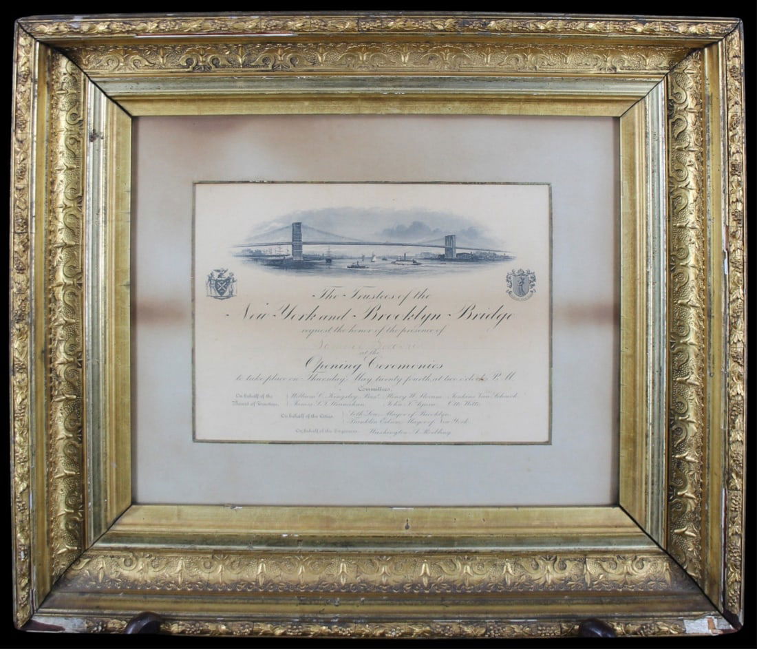 Framed Invitation To Brooklyn Bridge Opening 1883 (1 of 7)