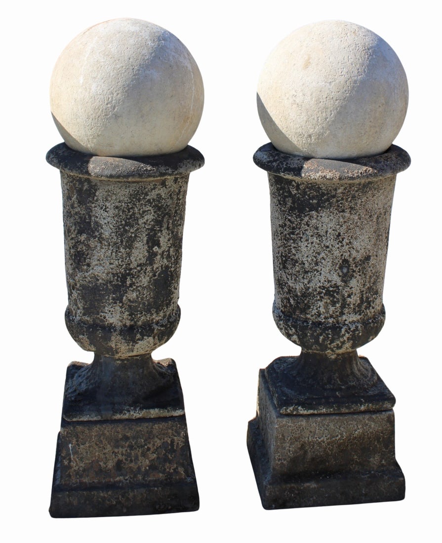 Large Pair of Terracotta Urns with Ball Finials. (1 of 10)